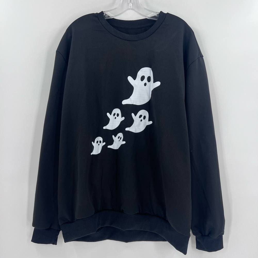 Black Ghost Print Crewneck Sweatshirt